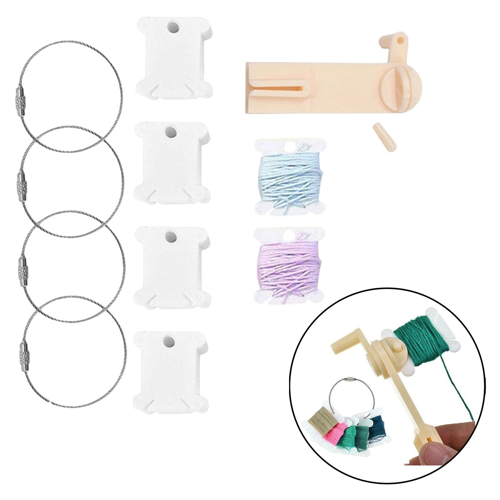 120x Plastic Floss Bobbins with Bobbin Winder Thread Cards for Cross Stitch
