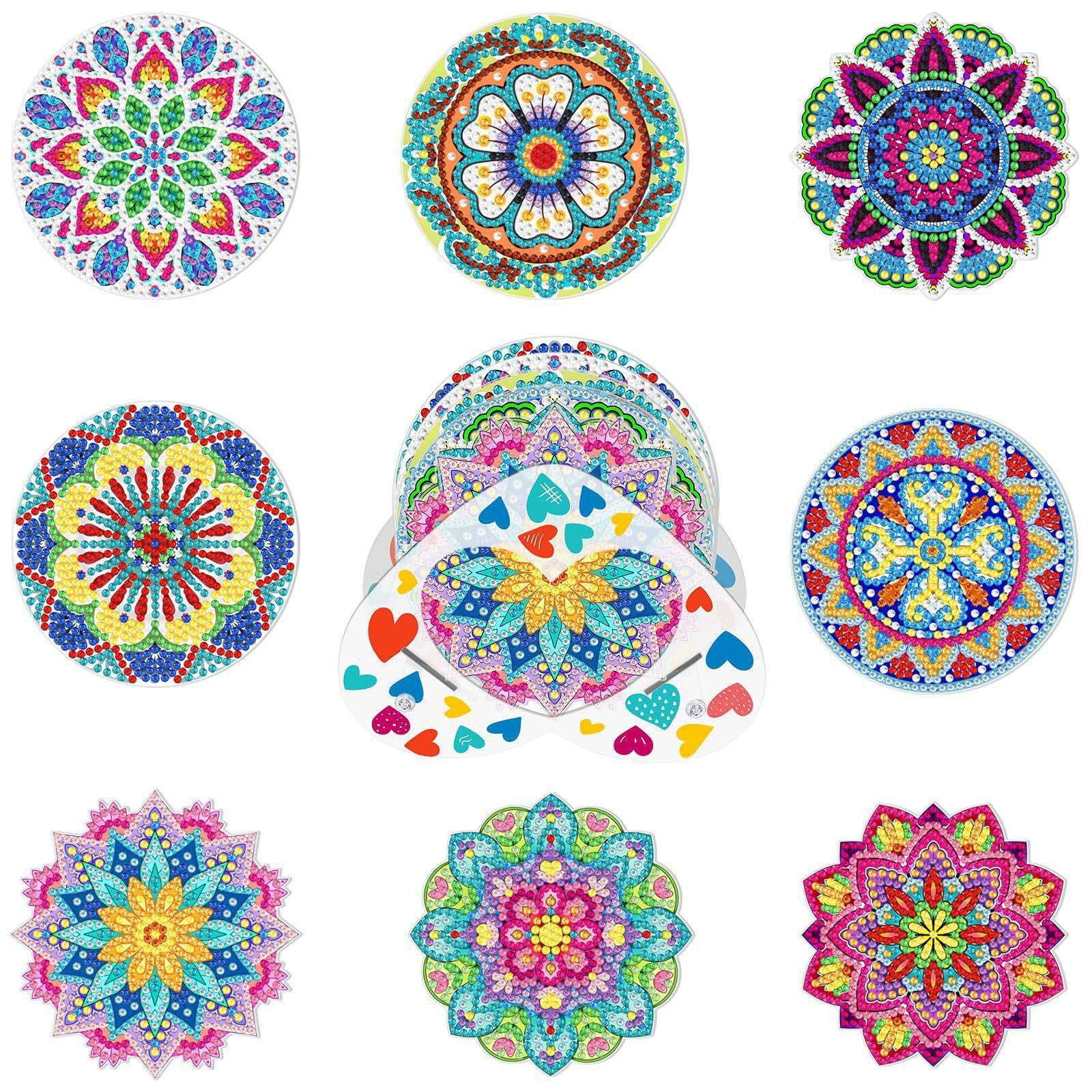 8 Pieces Diamond Painting Coasters DIY with Holder Kit for Adults Gift DIY