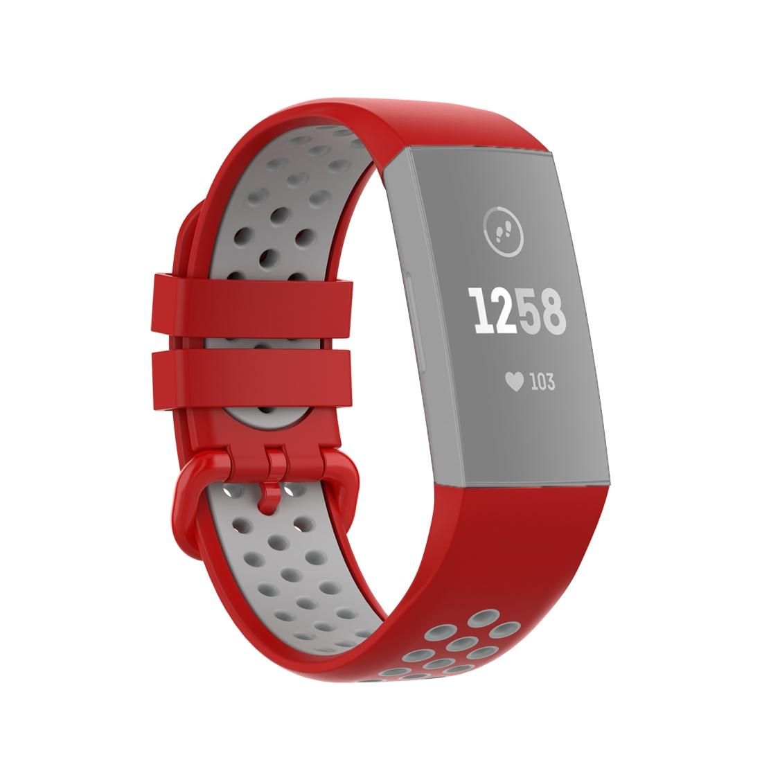 For Fitbit Charge 4 / Charge 3 / Charge 3 SE Watch Button Two Colors Silicone Replacement Strap Watchband (Red Grey)