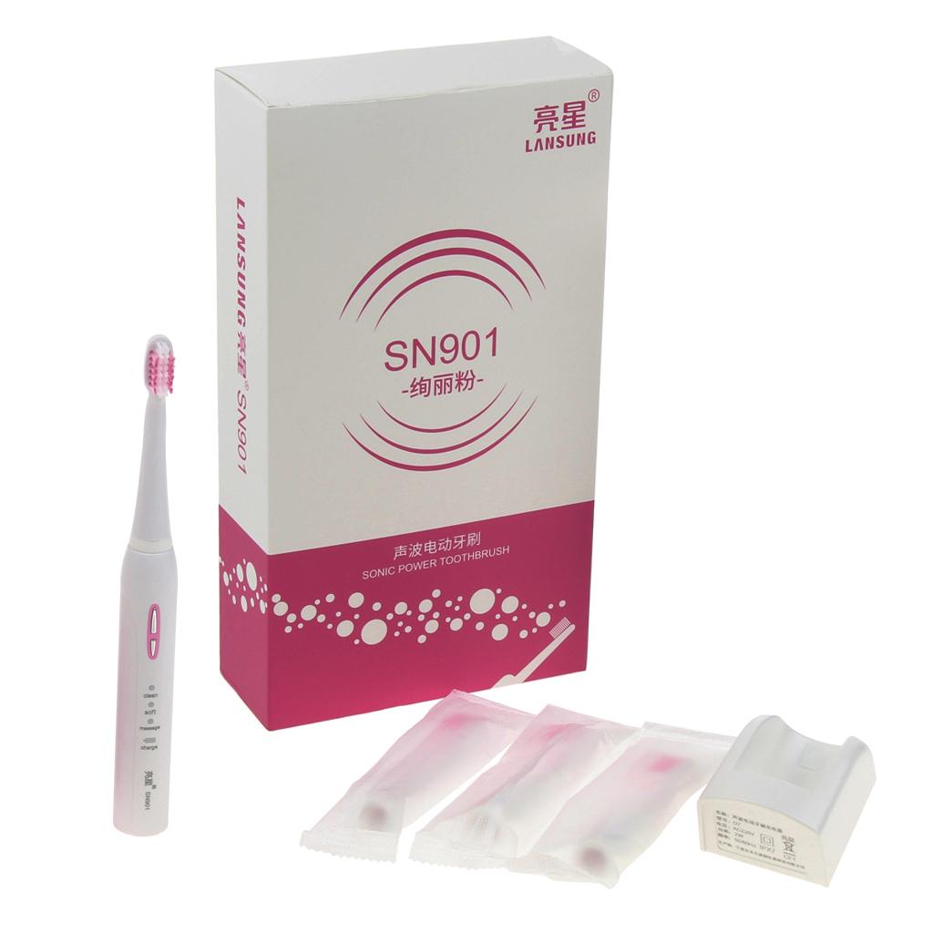 Adults Electric Soft Toothbrush Oral Care Toothbrush + 3 Brush Head Pink