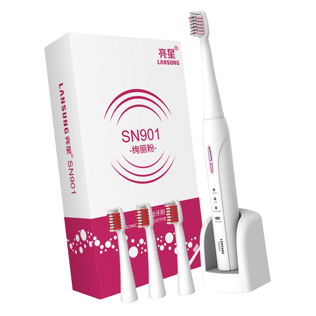 Adults Electric Soft Toothbrush Oral Care Toothbrush + 3 Brush Head Pink