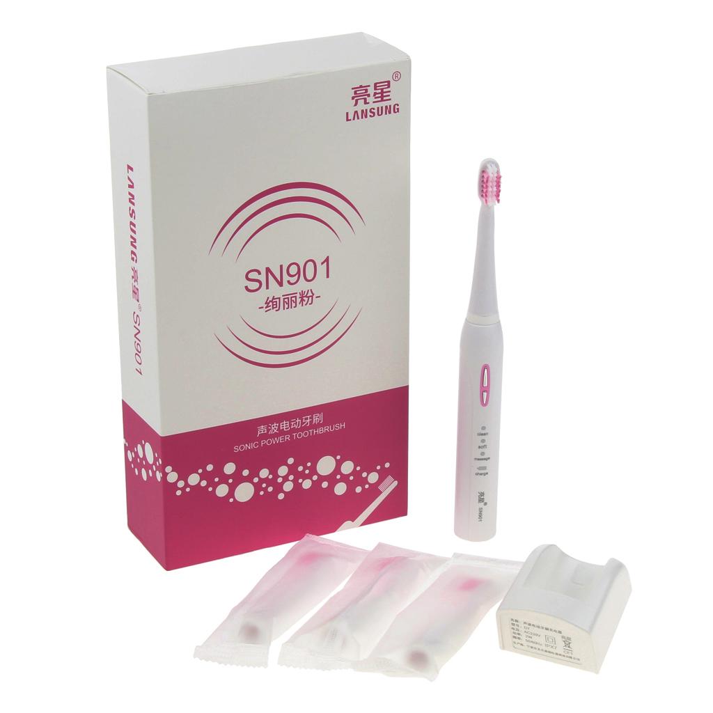 Adults Electric Soft Toothbrush Oral Care Toothbrush + 3 Brush Head Pink