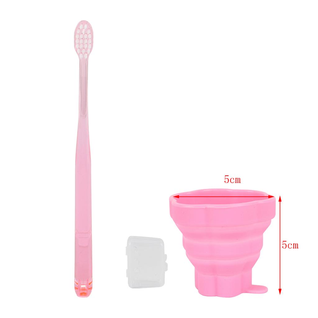 Reusable Silicone Expandable Collapsible Travel Cup with Toothbrush Pink