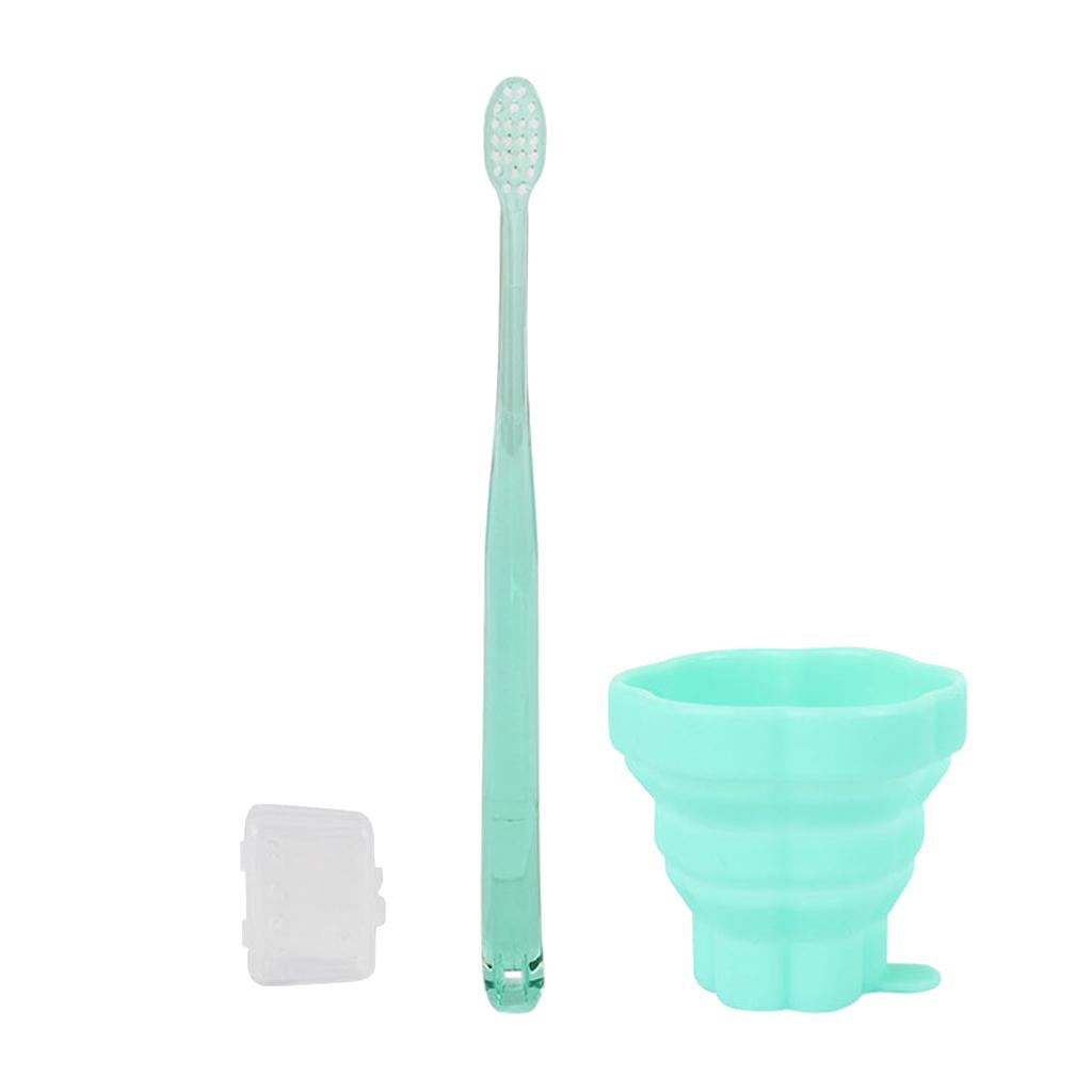 Reusable Silicone Expandable Collapsible Travel Cup with Toothbrush Green
