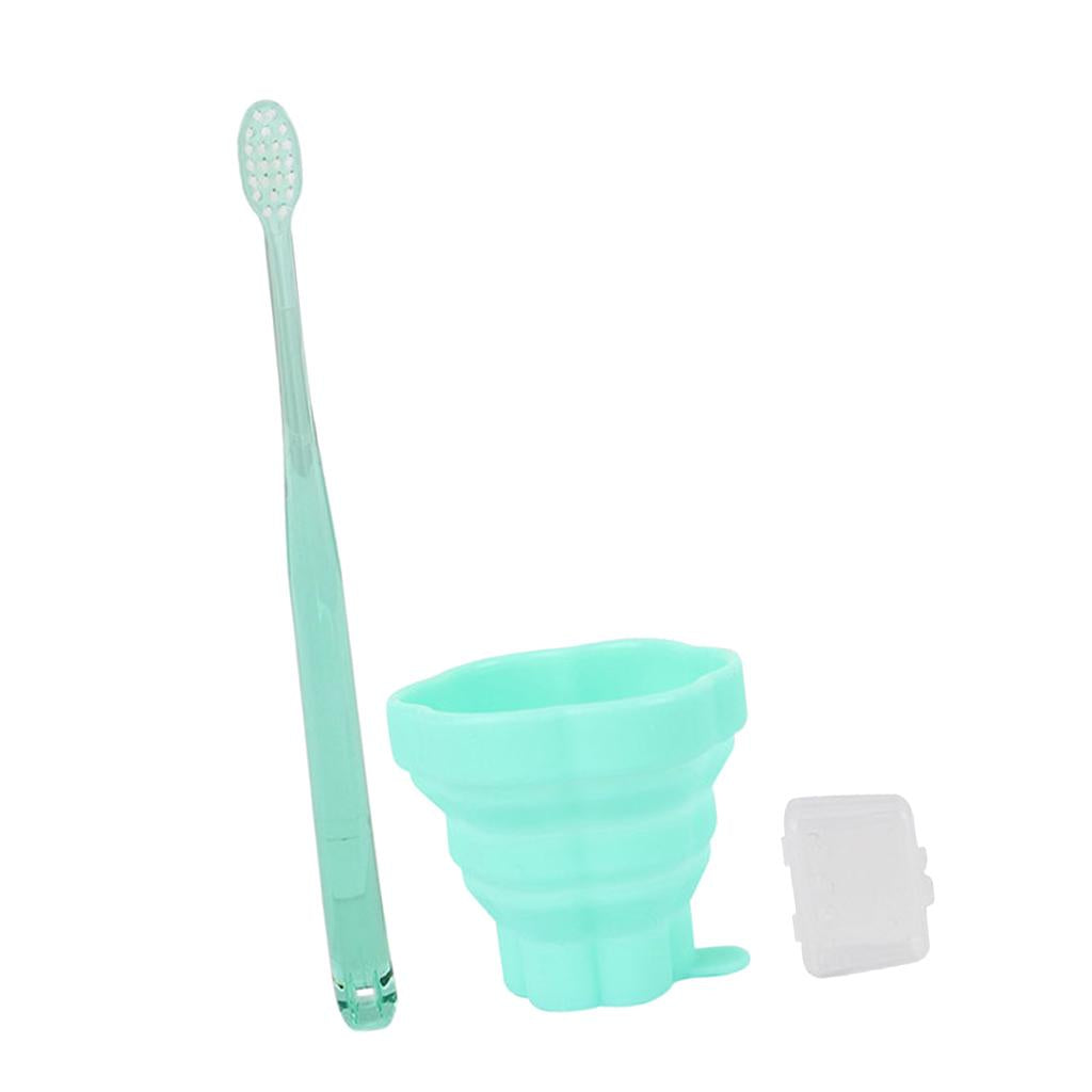 Reusable Silicone Expandable Collapsible Travel Cup with Toothbrush Green