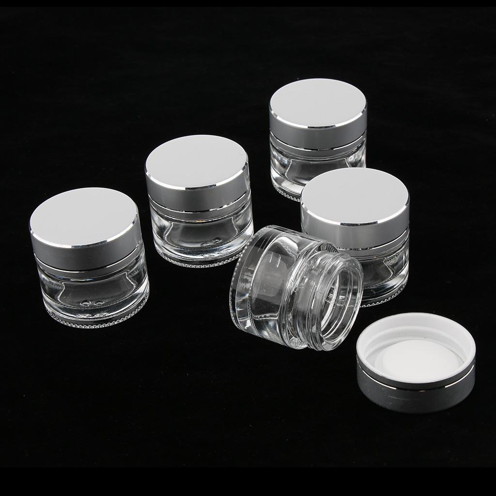 5 Pieces Empty Refillable Cosmetic Containers Round Glass Jars for Cream 5g