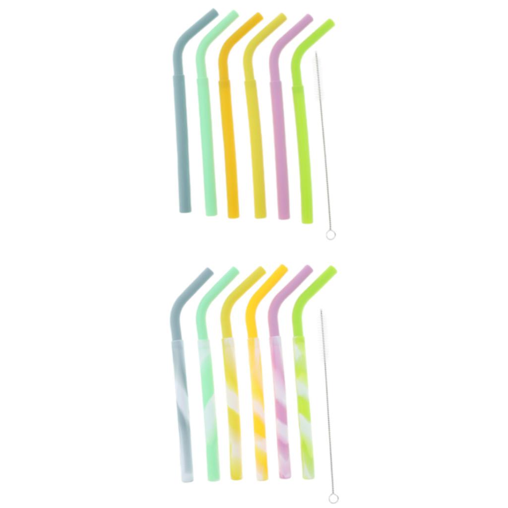 6x Silicone Flexible Reusable Straight Bendy Drinking Straws + Brush Set 01