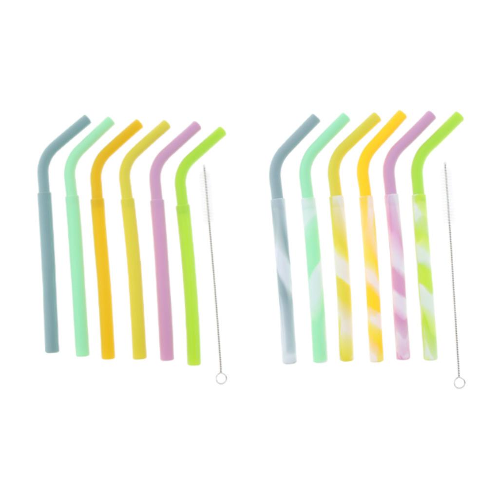 6x Silicone Flexible Reusable Straight Bendy Drinking Straws + Brush Set 01