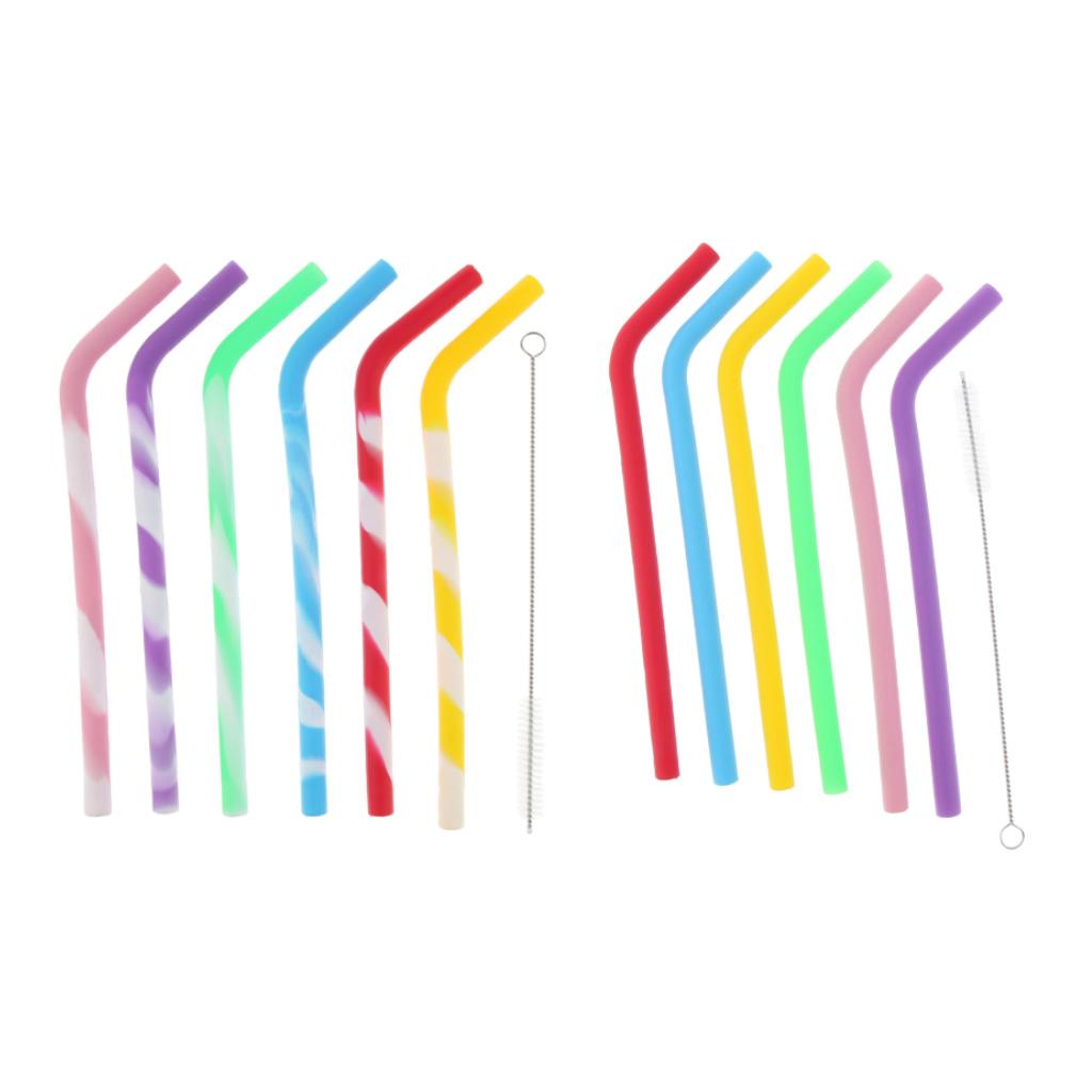 6 x Silicone Folding Drinking Straws with Brush Outdoor Drinkware Pure Color
