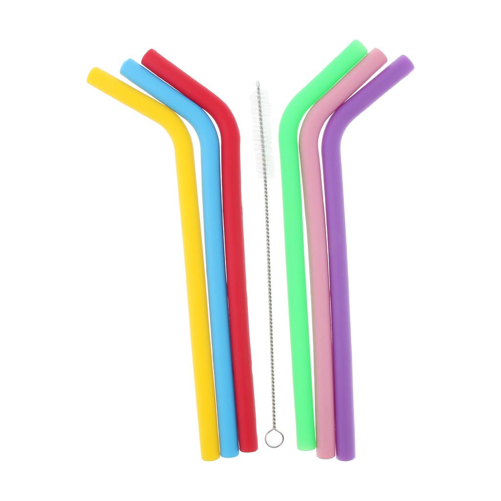 6 x Silicone Folding Drinking Straws with Brush Outdoor Drinkware Pure Color