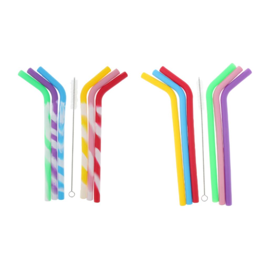 6 x Silicone Folding Drinking Straws with Brush Outdoor Drinkware Pure Color