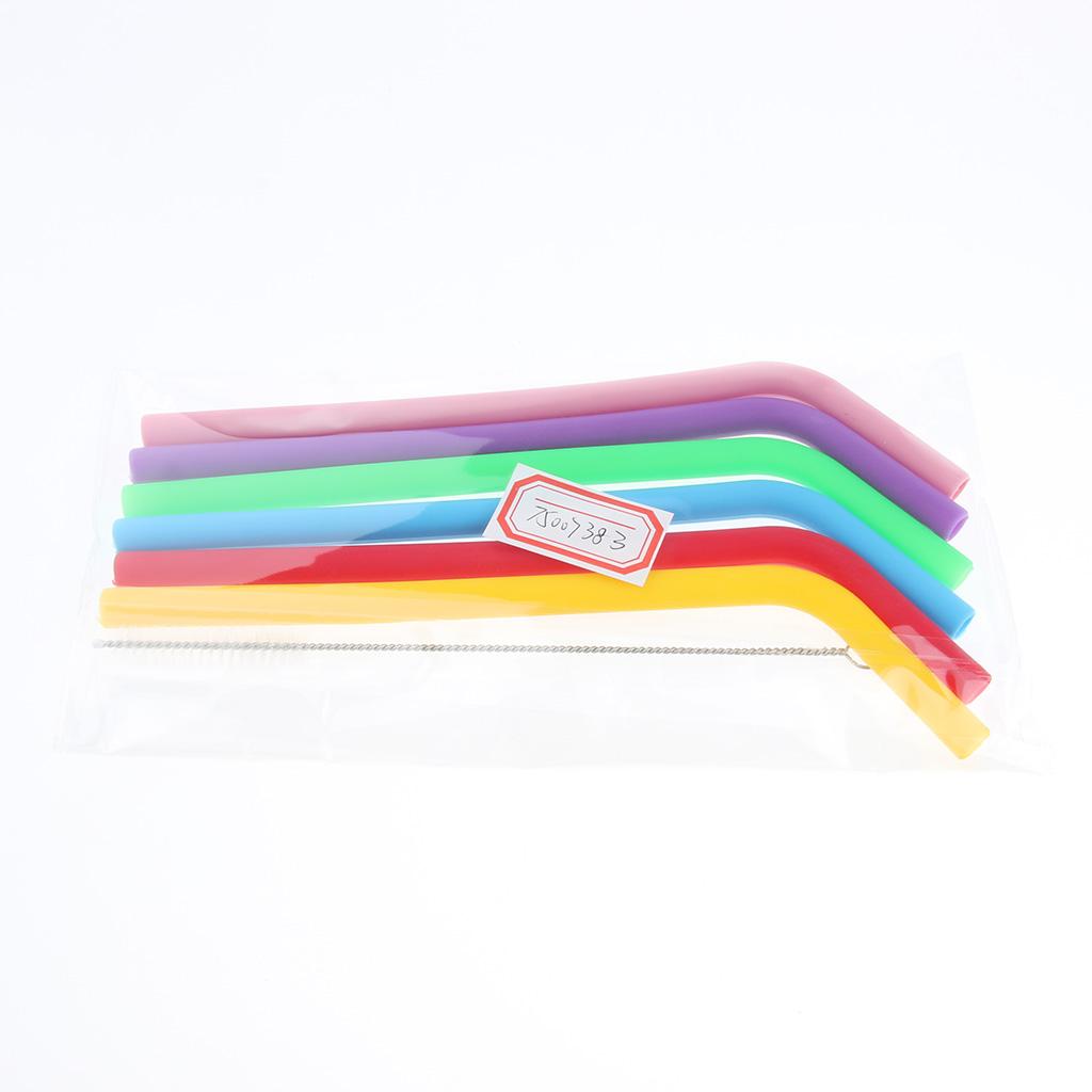 6 x Silicone Folding Drinking Straws with Brush Outdoor Drinkware Pure Color