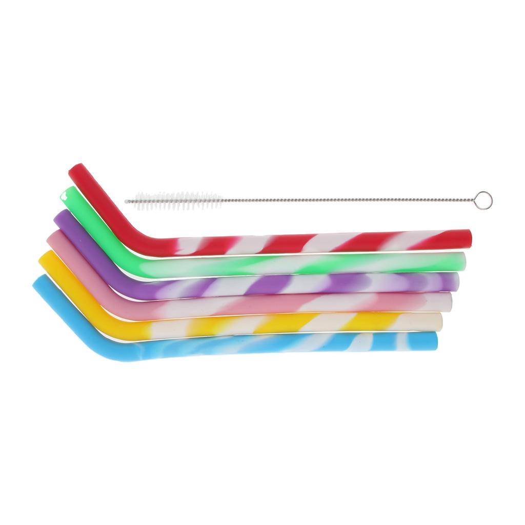 6 x Silicone Folding Drinking Straws with Brush Outdoor Drinkware Thread