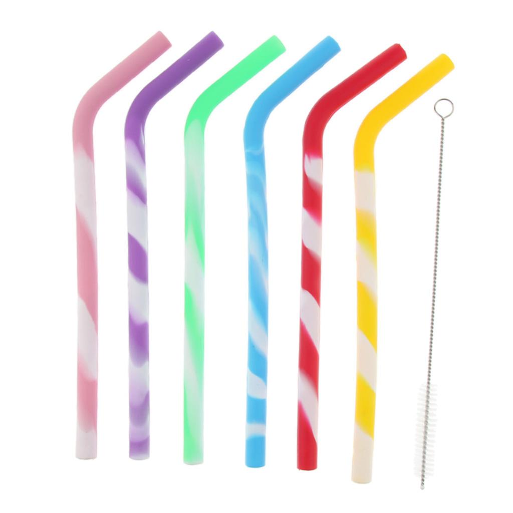 6 x Silicone Folding Drinking Straws with Brush Outdoor Drinkware Thread