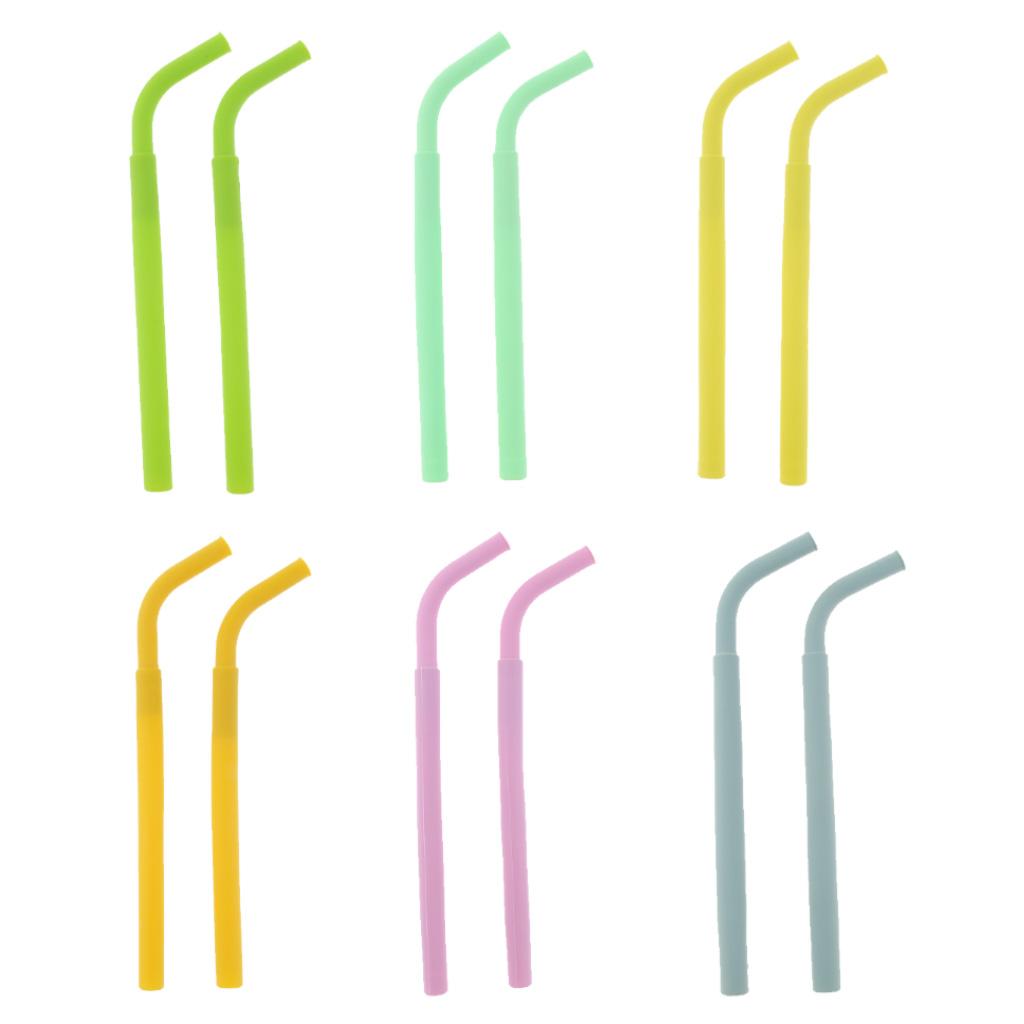 2pcs Silicone Flexible Reusable Straight Bendy Drinking Straws Dark Yellow