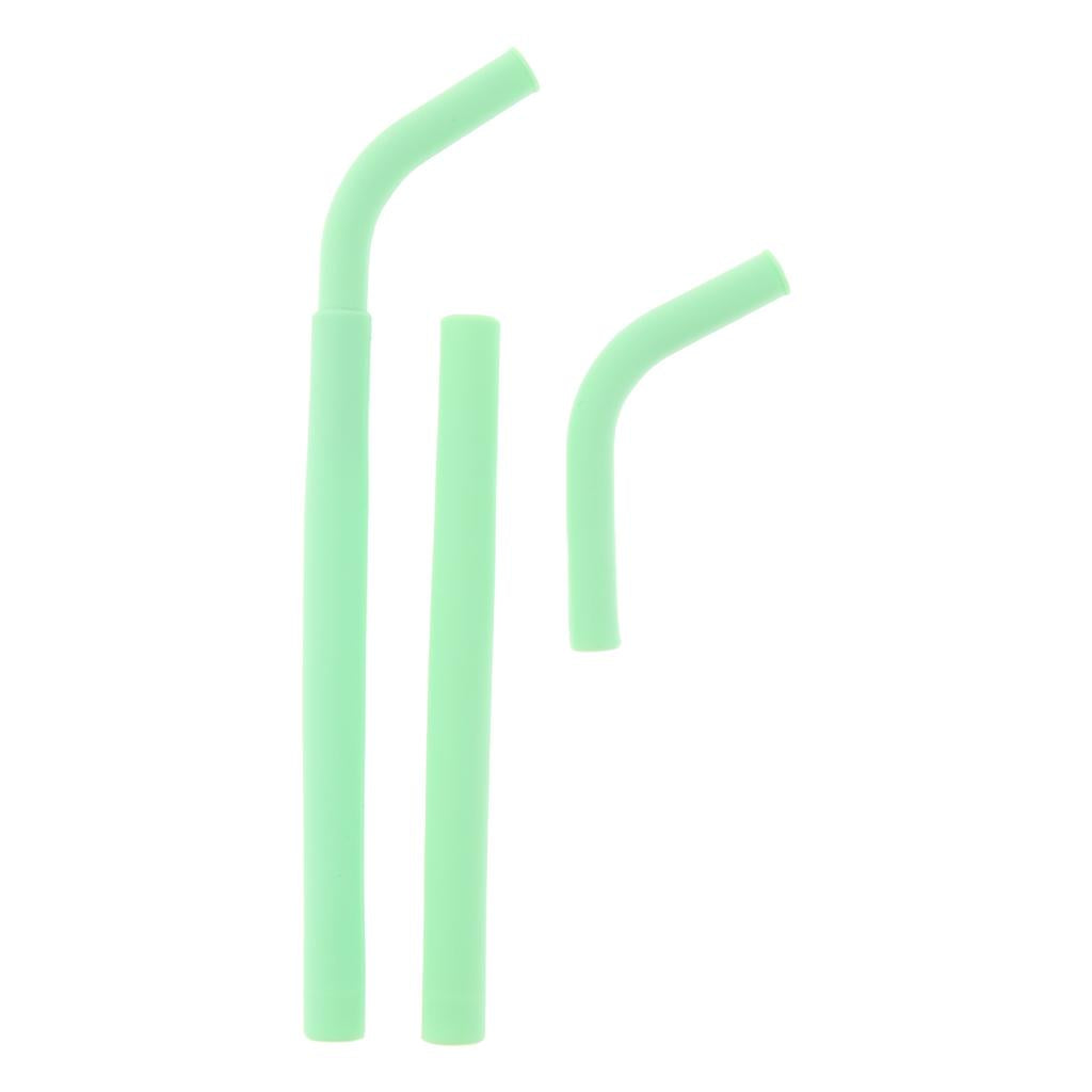 2pcs Silicone Flexible Reusable Straight Bendy Drinking Straws Green