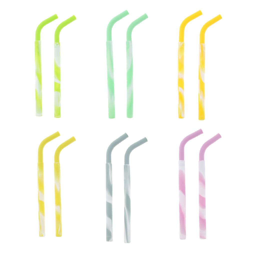2 Pieces Silicone Folding Drinking Straws Outdoor Drinkware Deep Yellow