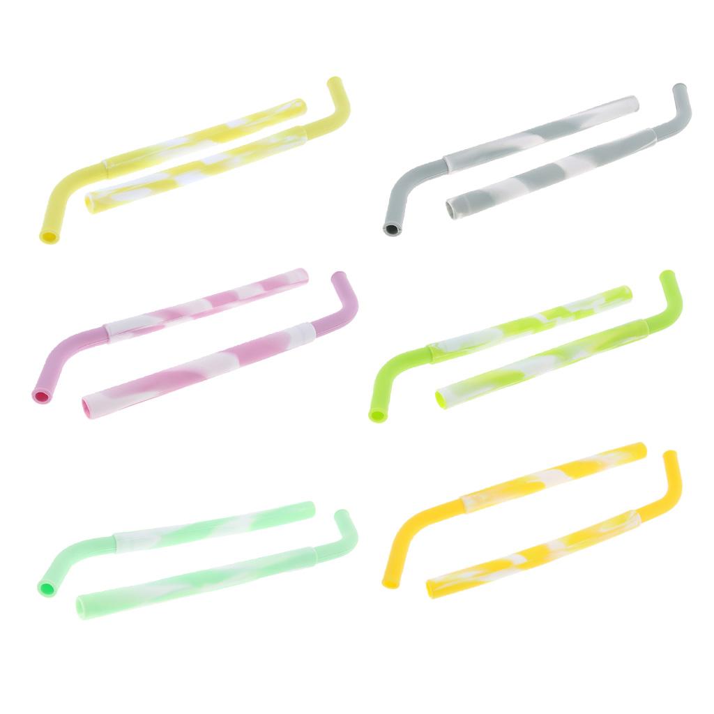 2 Pieces Silicone Folding Drinking Straws Outdoor Drinkware Deep Yellow
