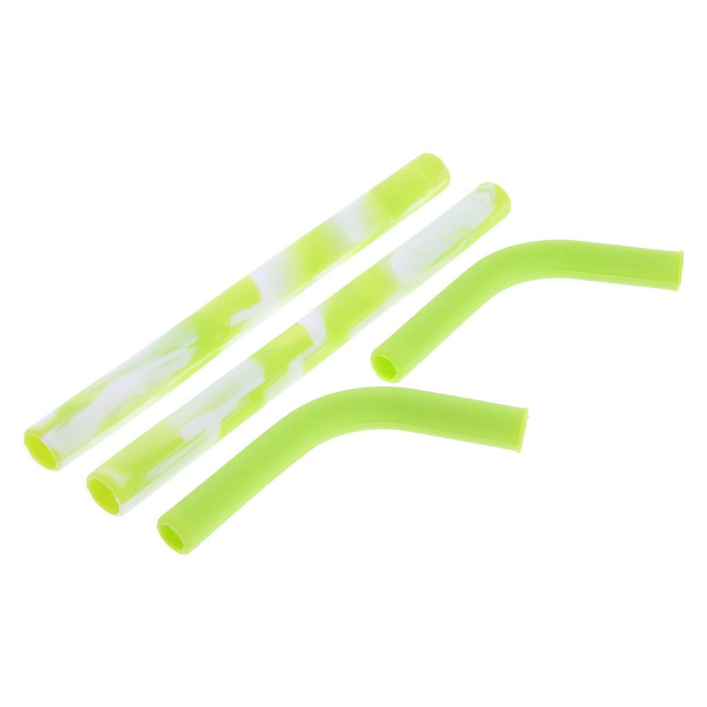 2 Pieces Silicone Folding Drinking Straws Outdoor Drinkware Green