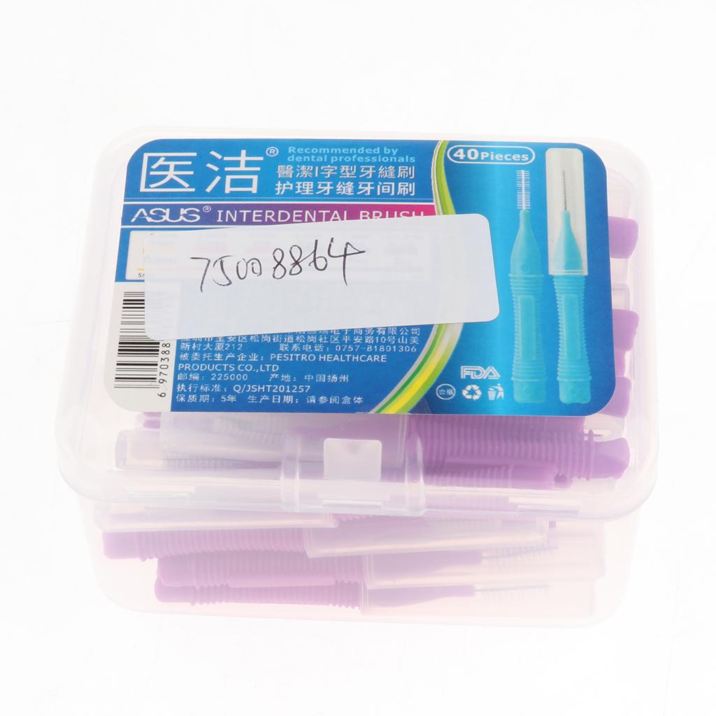 40 Pieces/ Box Dental Interdental Brush Tooth Pick Flosser Toothpick Sticks  Purple 1.5mm
