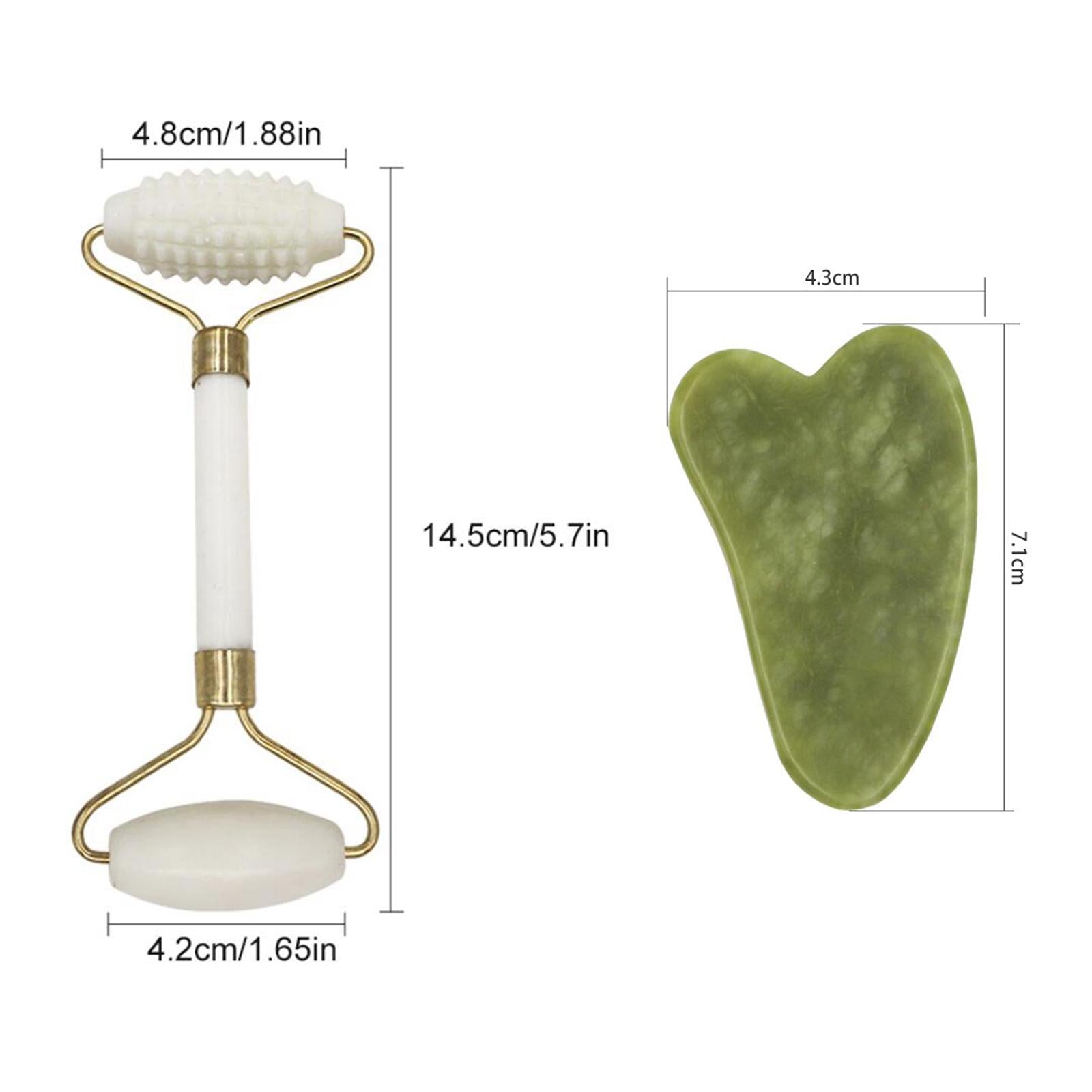 Double Heads Jade Face Roller Gua Sha Tool Set for Skin Lift  Green