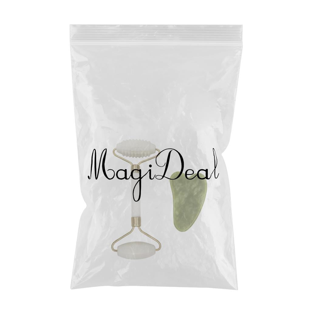 Double Heads Jade Face Roller Gua Sha Tool Set for Skin Lift  Green