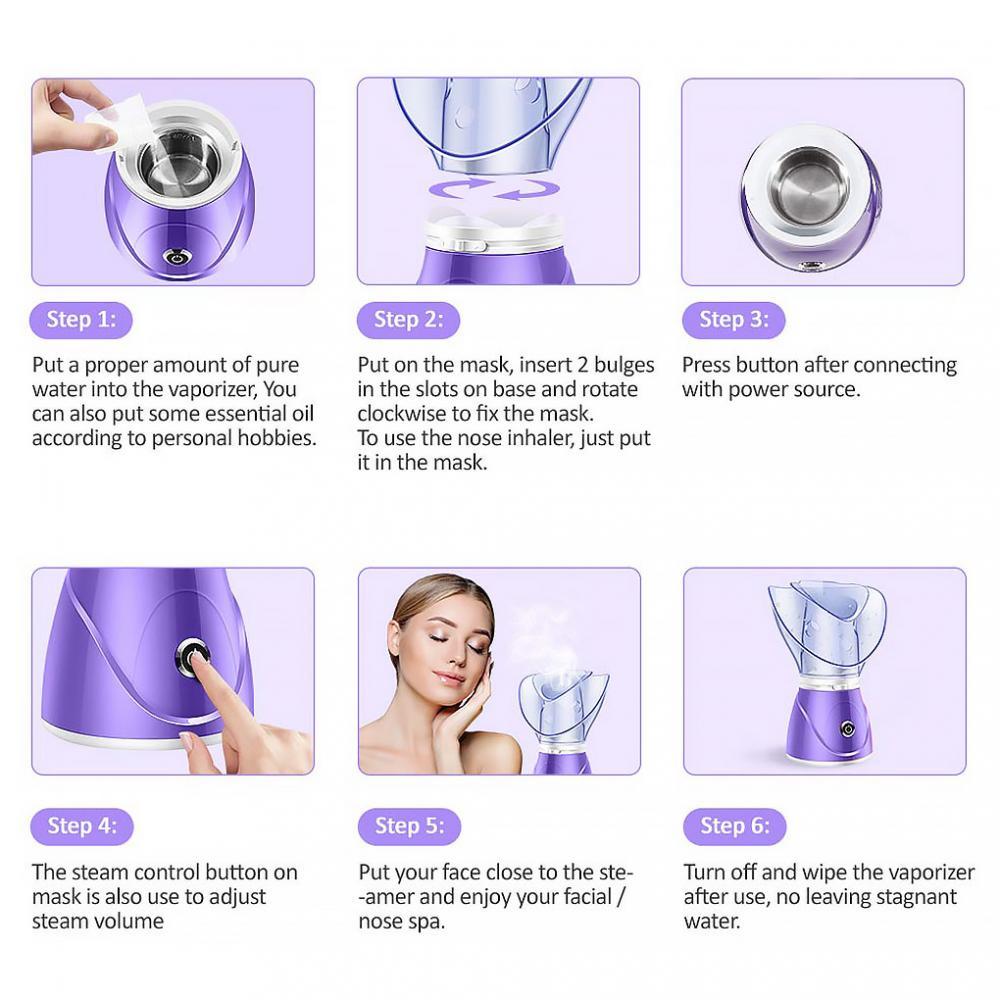 Facial Steamer Nano Cleaner for Facial Sauna Spa Face Humidifier UK purple
