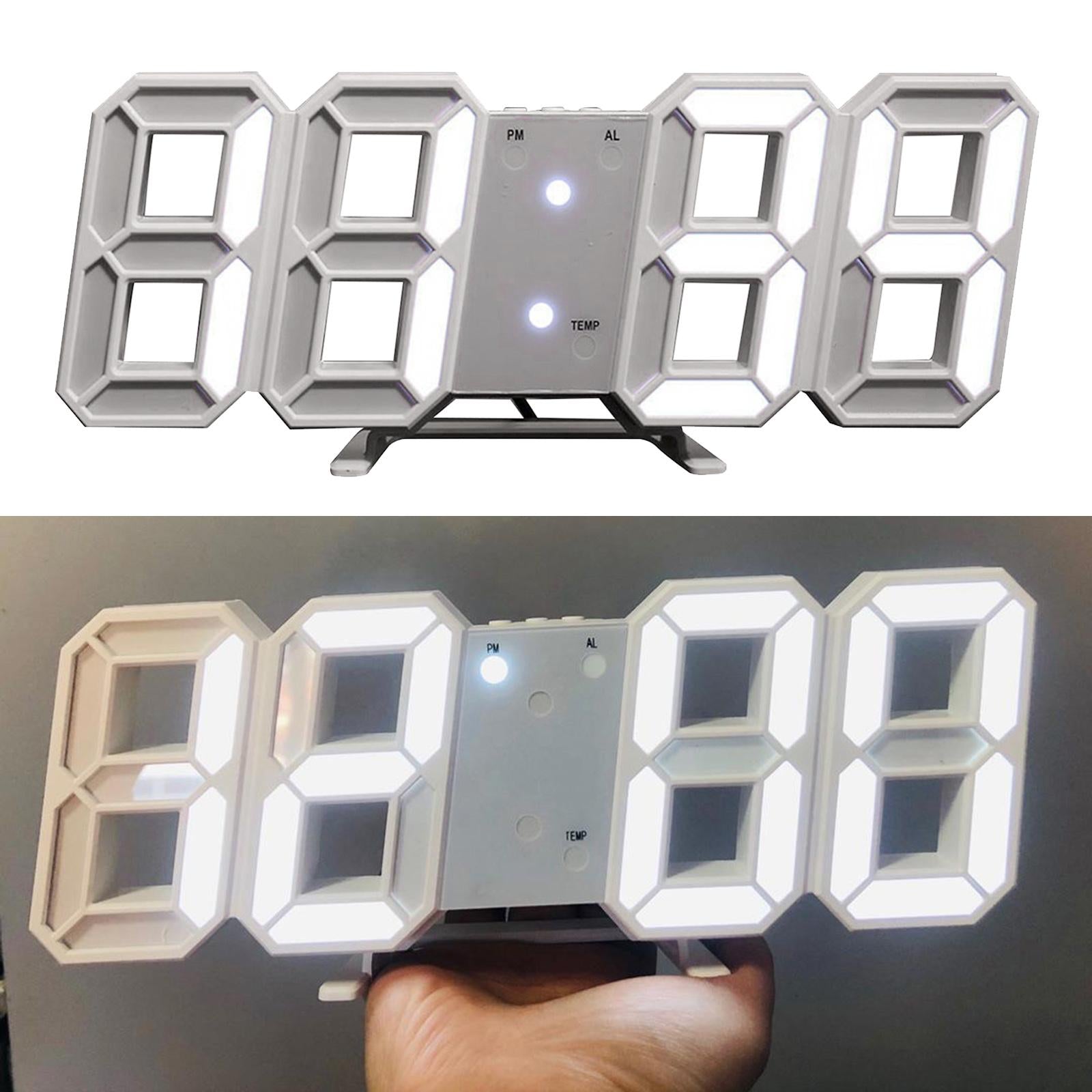 Digital 3D LED Wall Desk Alarm Clock 12/24 Hours Date Temperature Display