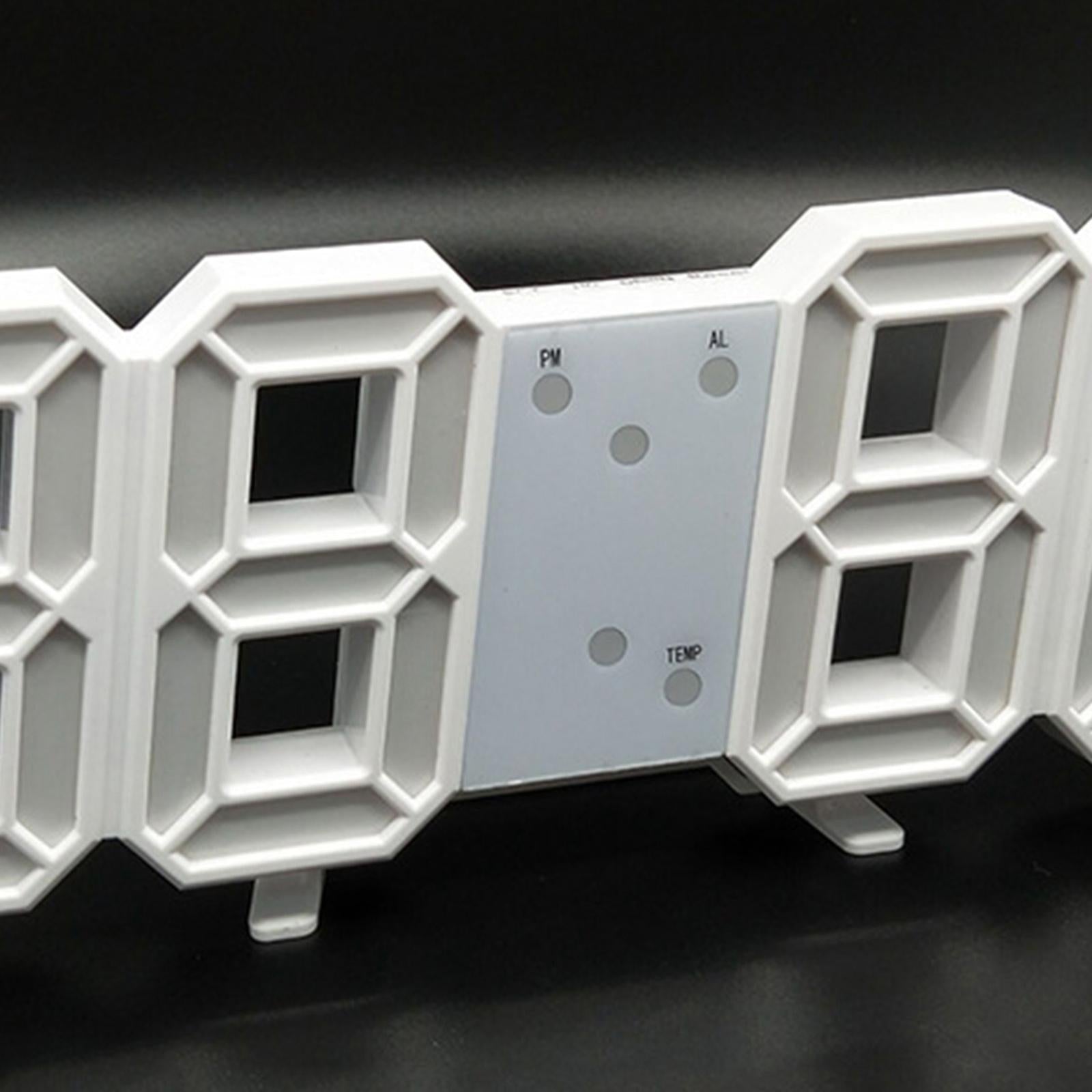 Digital 3D LED Wall Desk Alarm Clock 12/24 Hours Date Temperature Display