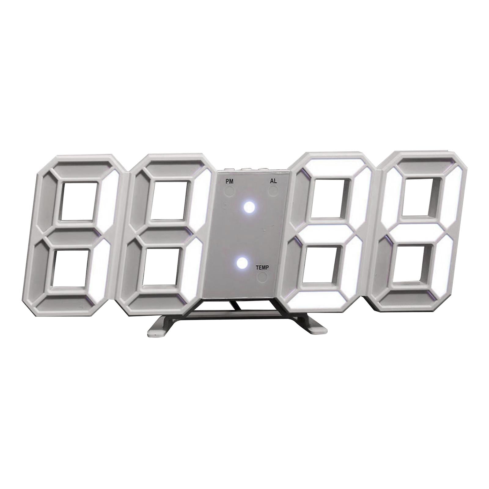 Digital 3D LED Wall Desk Alarm Clock 12/24 Hours Date Temperature Display