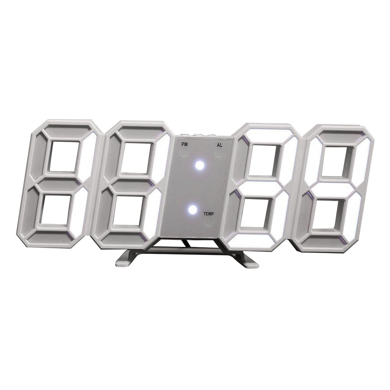 Digital 3D LED Wall Desk Alarm Clock 12/24 Hours Date Temperature Display