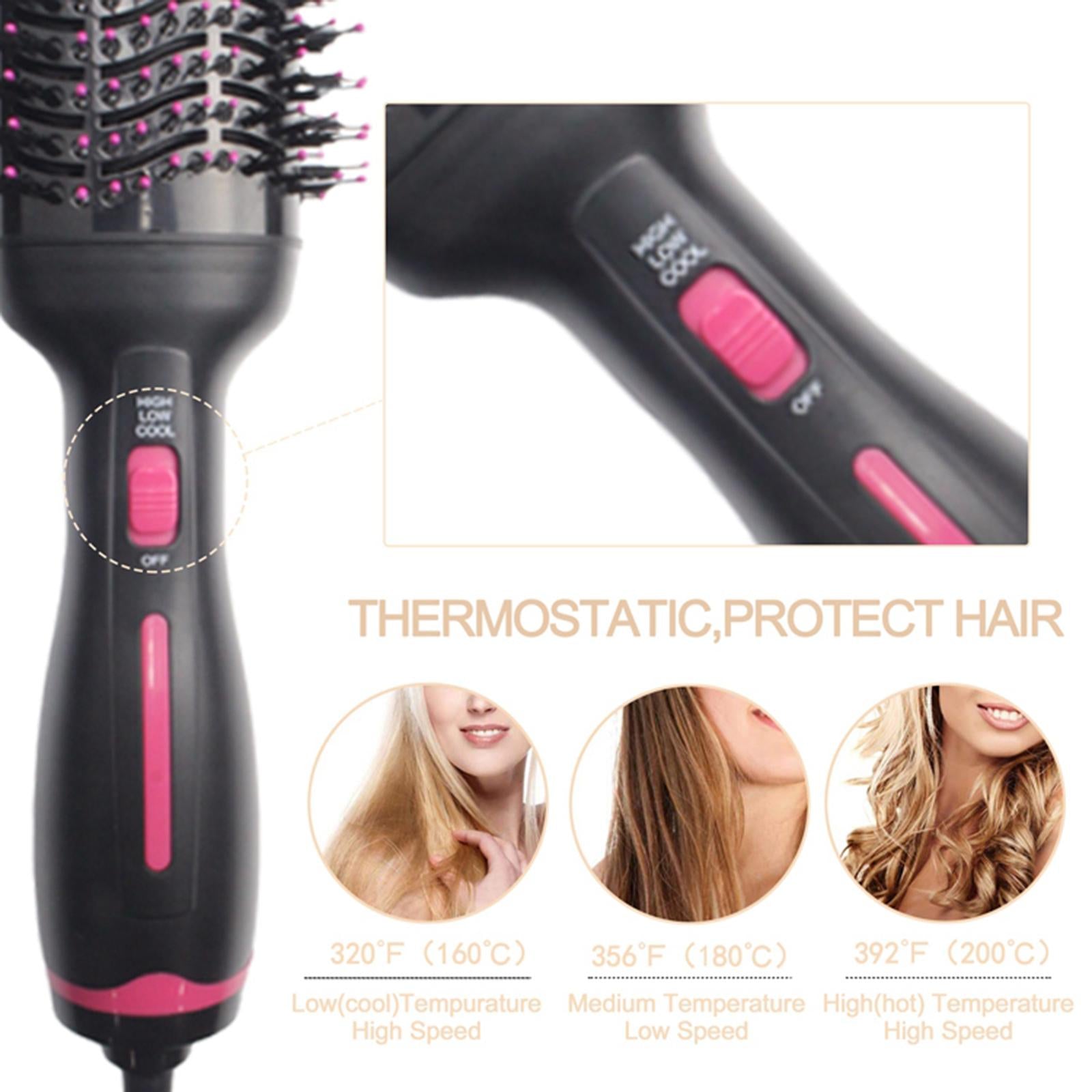 Pro 3 in 1 Hair Dryer Brush Oval 3 Adjustable Heat Levels 1000W Curling Pink