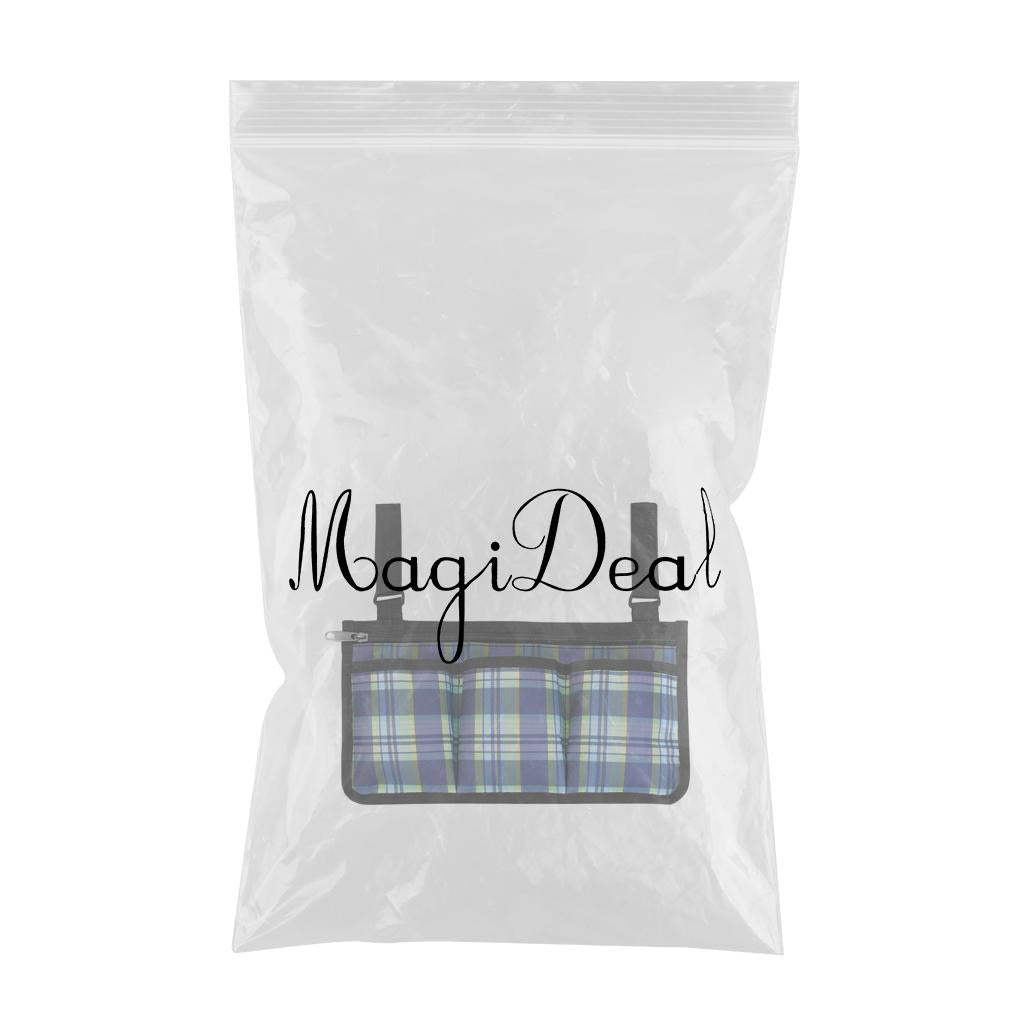 Armrest Walker Bag Wheelchair Rollator Organizer Pouch  Blue plaid