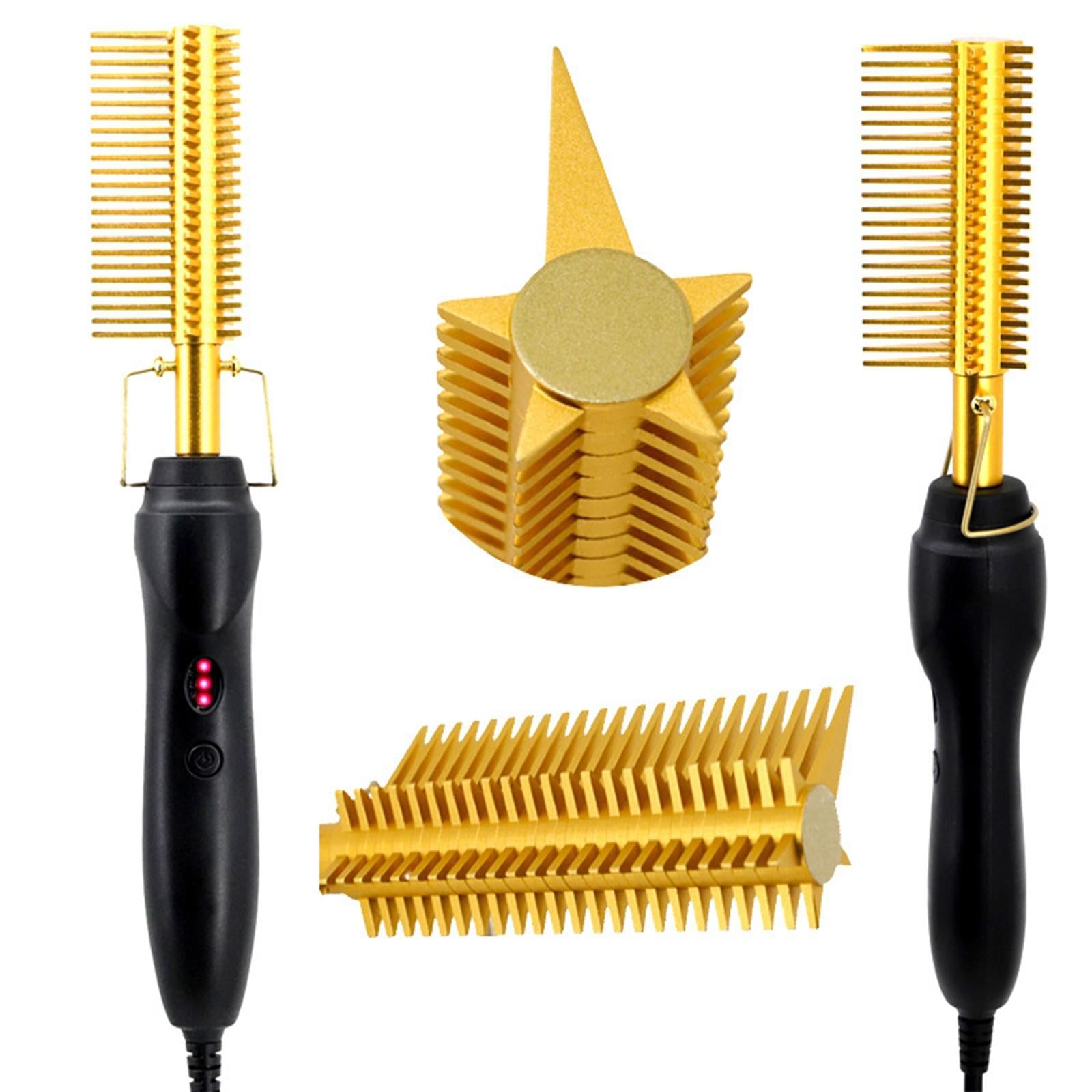 Heating 410 F Hot Press Comb Copper Brush for Afro Hair UK Plug Golden