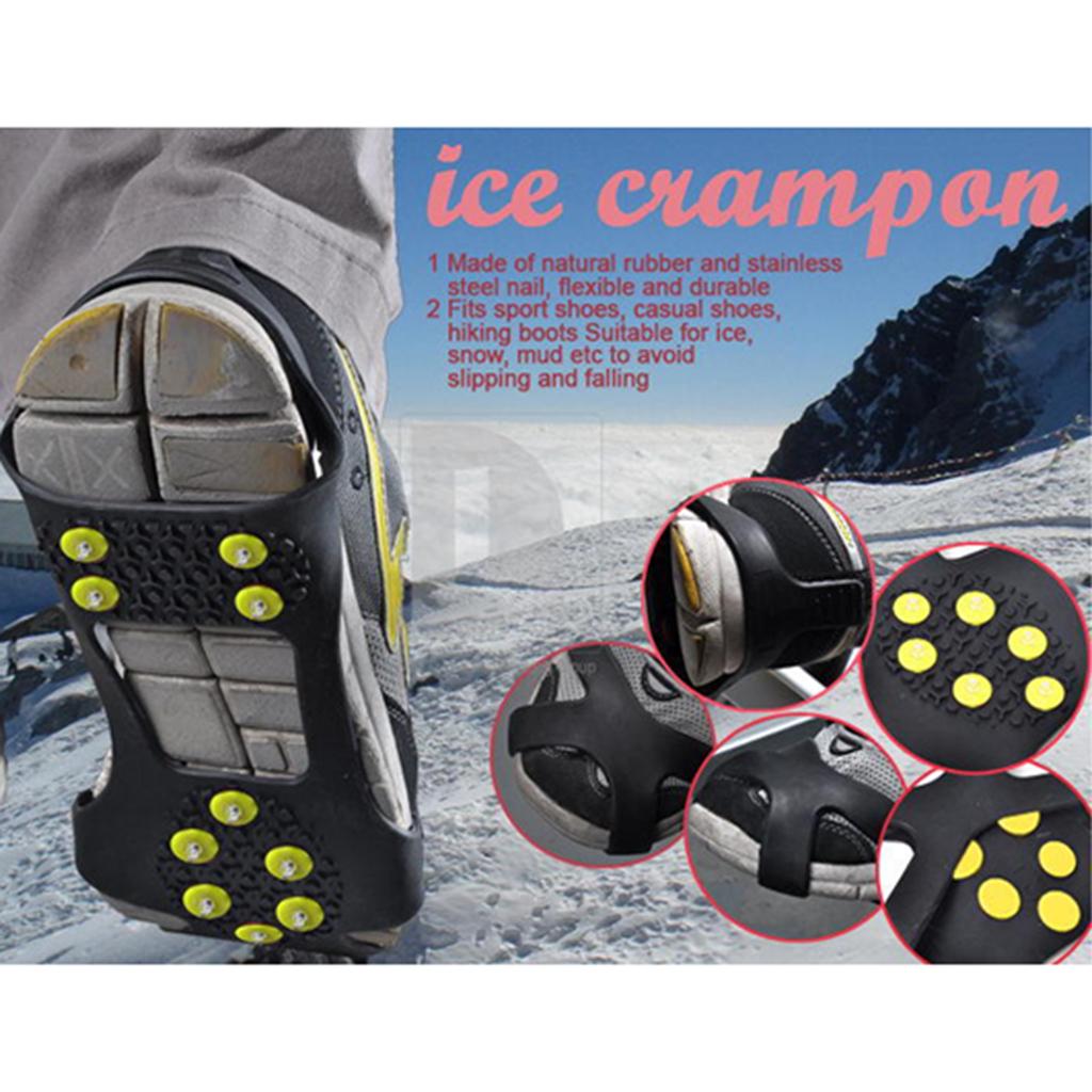 10 Tooth Antiskid Stainless Steel Ice Cleat Grippers for Hiking Fishing S