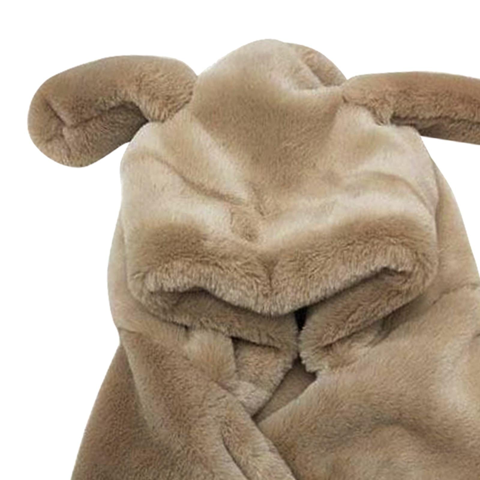 Girl Fashion Plush Hat Scarf Set Rabbit Ear Novelty Caps Hooded Scarf Khaki