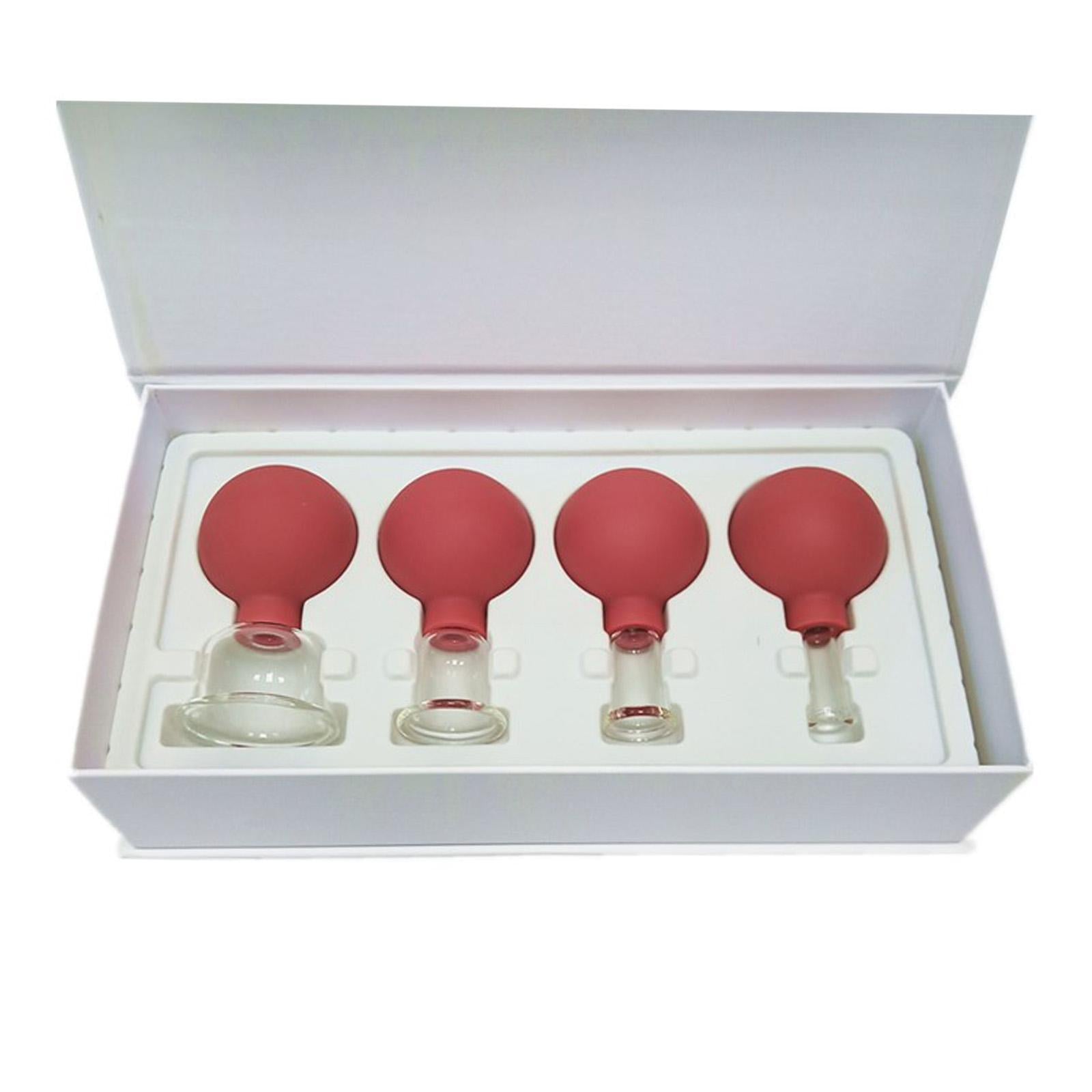 4Pcs Facial Cupping Therapy Massage Vacuum Suction Glass Cups Red