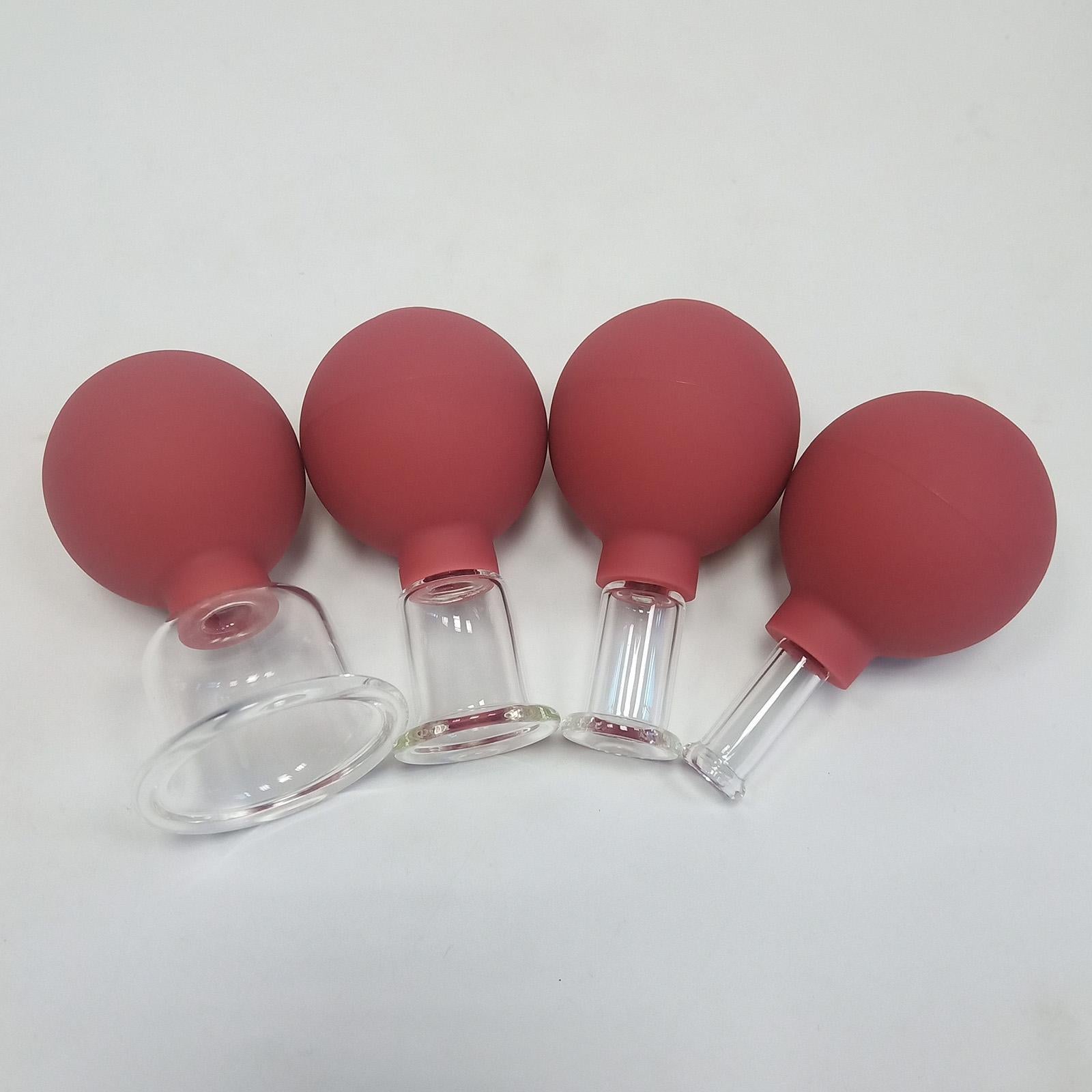 4Pcs Facial Cupping Therapy Massage Vacuum Suction Glass Cups Red