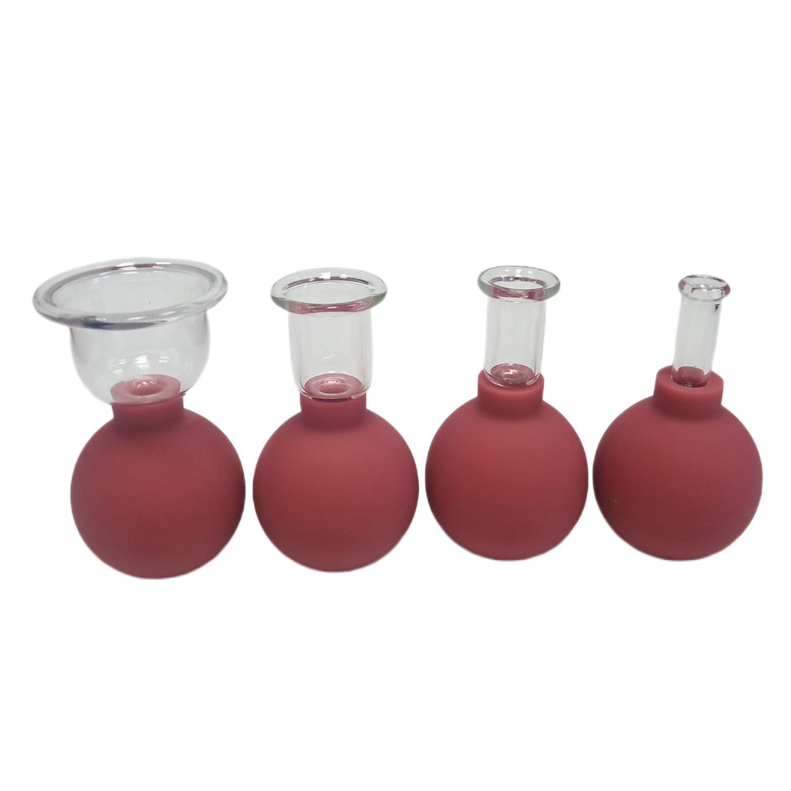 4Pcs Facial Cupping Therapy Massage Vacuum Suction Glass Cups Red