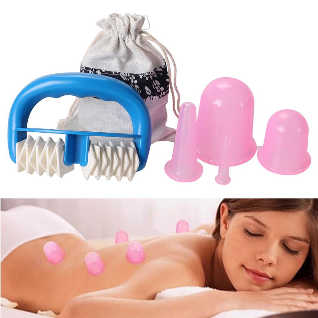 Massage Roller Cupping Cups Home Eye Chest Leg Message w/ Storage Bag Pink