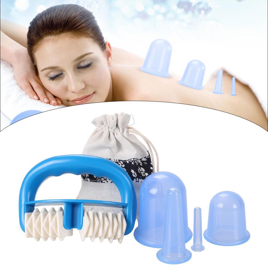 Massage Roller Cupping Cups Home Eye Chest Leg Message w/ Storage Bag Blue