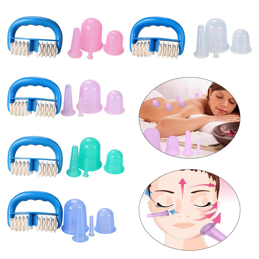 5pcs/Set Massage Roller Cupping Cups Eye Back Leg Full Body Message Pink