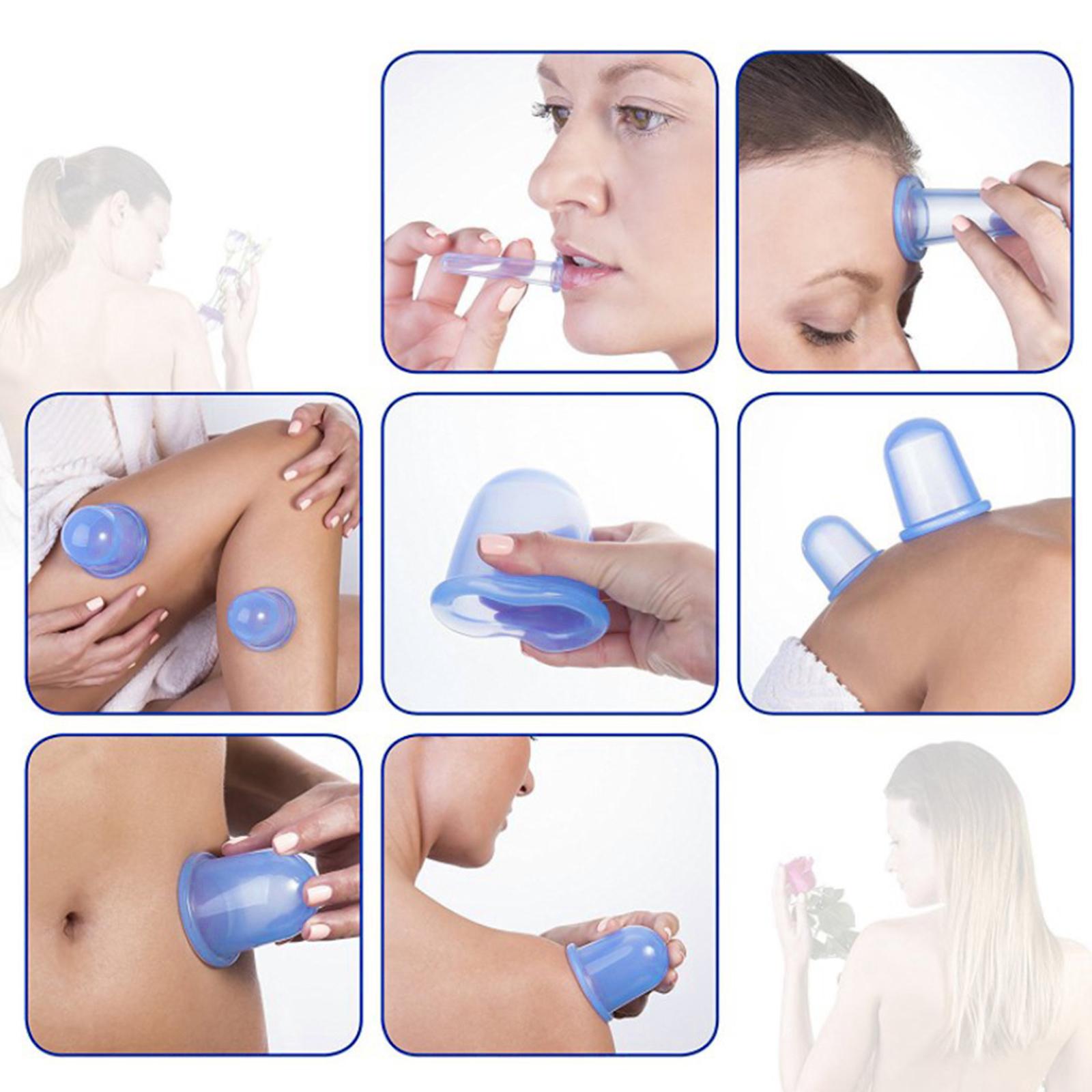 Silicone Cupping Cups Salon Home Eye Back Leg Message &Storage Bag Purple
