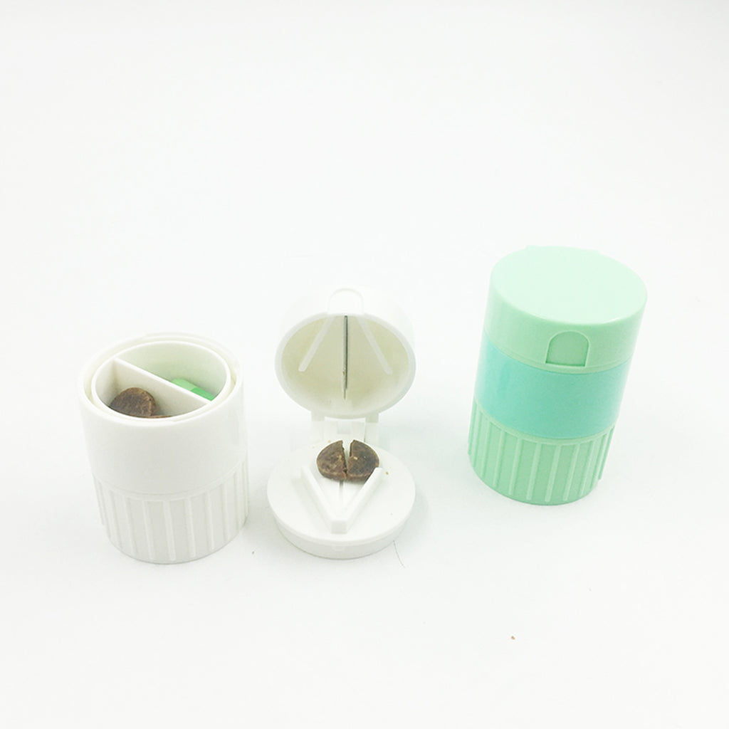 Portable Pill Cutter Powder Crusher Grinder Storage Box Organisers Green