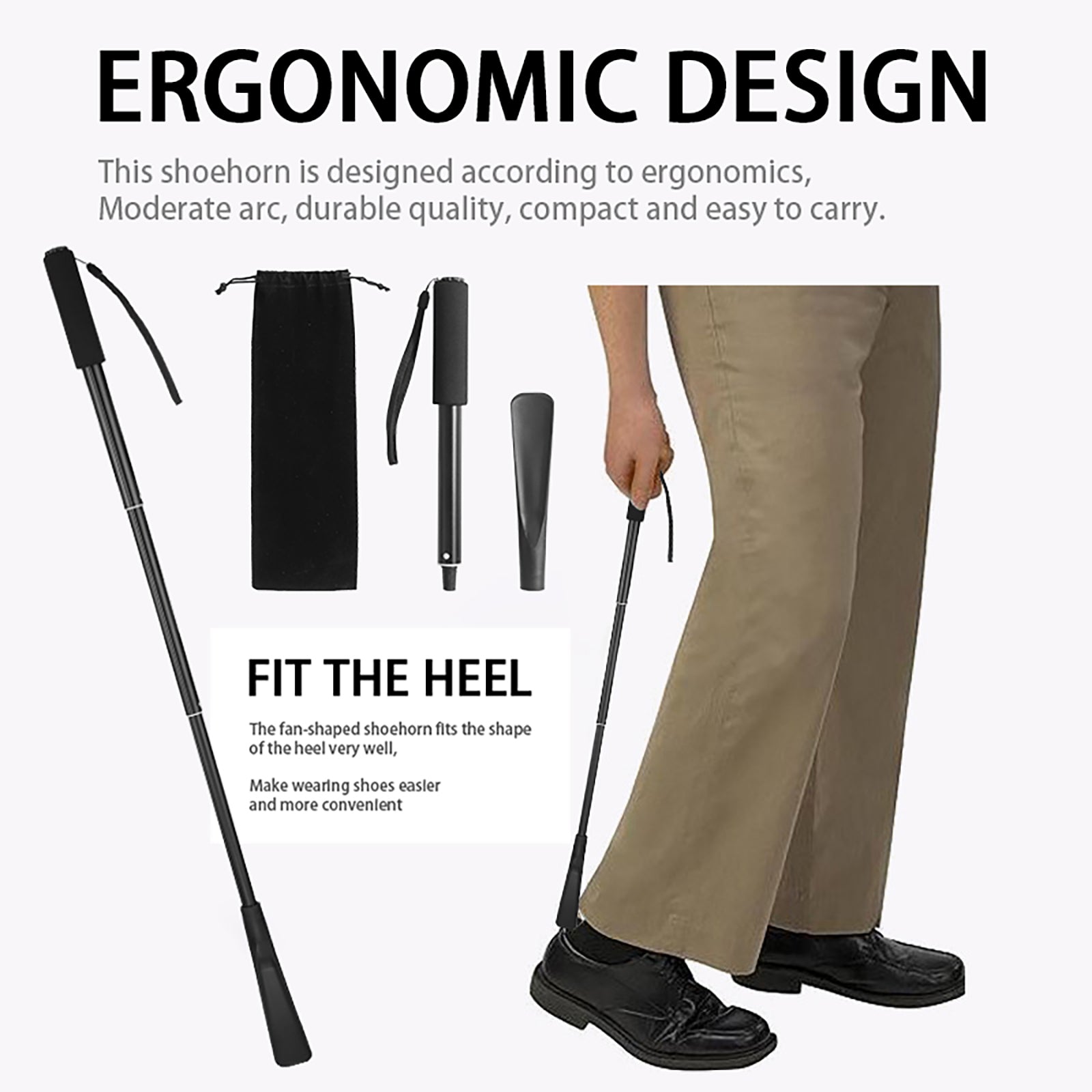 Metal Shoe Horn Assist Tool Long Handled Stainless Steel for Women Kids Men