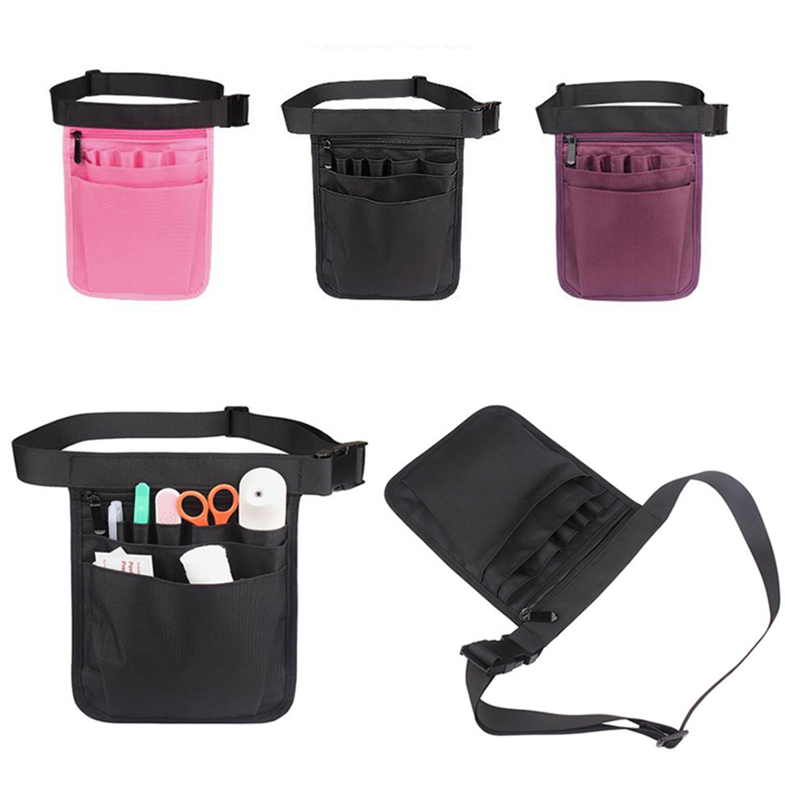 Nylon Nurse Organizer Belt Waist Bag Fanny Pack Case for Scissors Care Kit Black