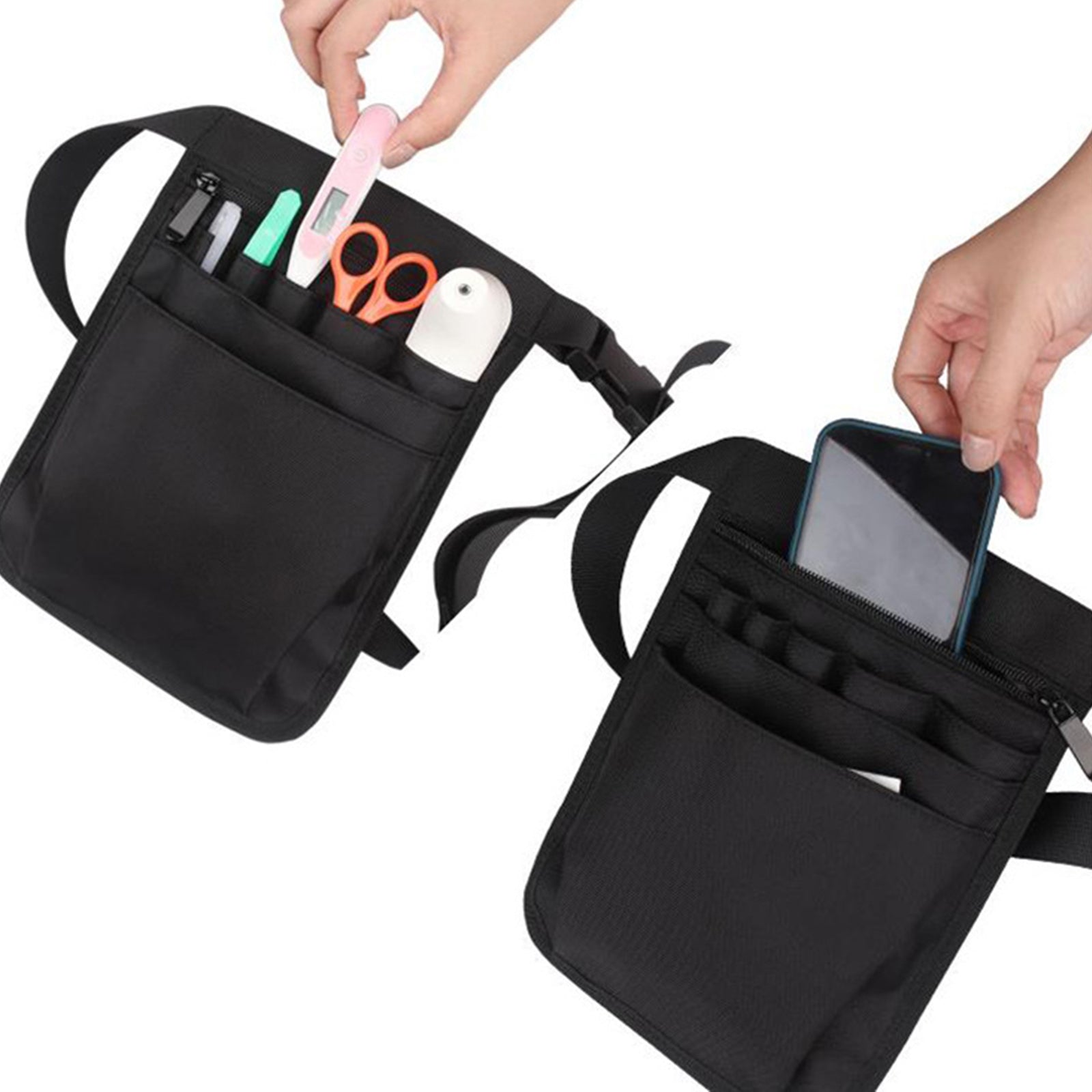 Nylon Nurse Organizer Belt Waist Bag Fanny Pack Case for Scissors Care Kit Black