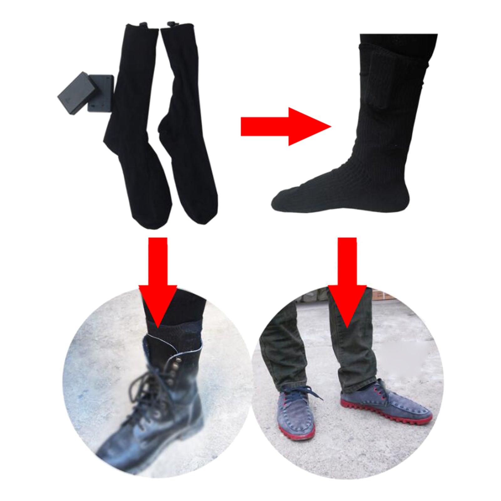 2x Unisex Electric Heated Sock with Battery Box Foot Warmer for Cycling with remote
