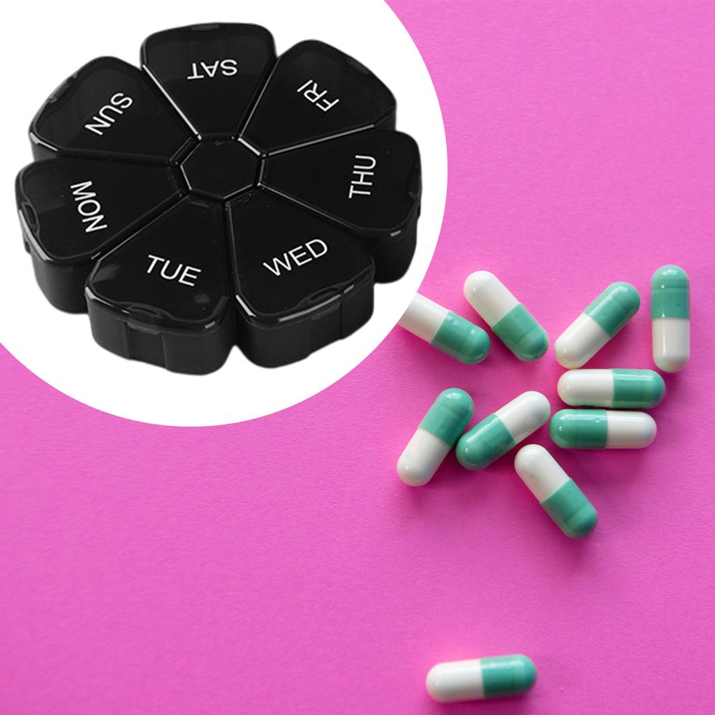 Pill Organizer Weekly Portable Storage for Travel Capsule Elder Kid Black