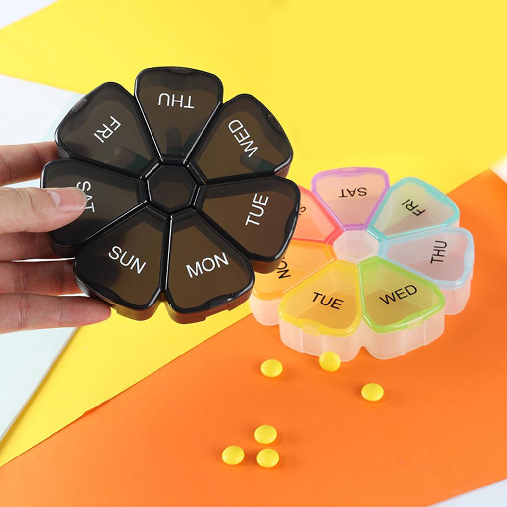 Pill Organizer Weekly Portable Storage for Travel Capsule Elder Kid Black